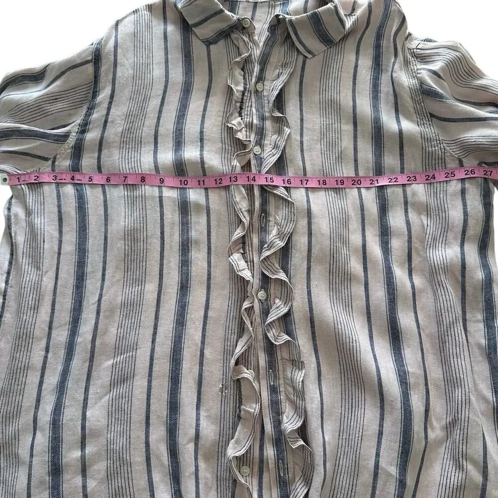 Free People - Ruffle Front Shirt - Extra Large (pink/denim stripe color) - Picture 10 of 15